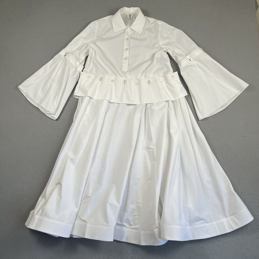 Rosie Assoulin Unella Dress Women’s 2 White Midi Convertible Bell Collared‎